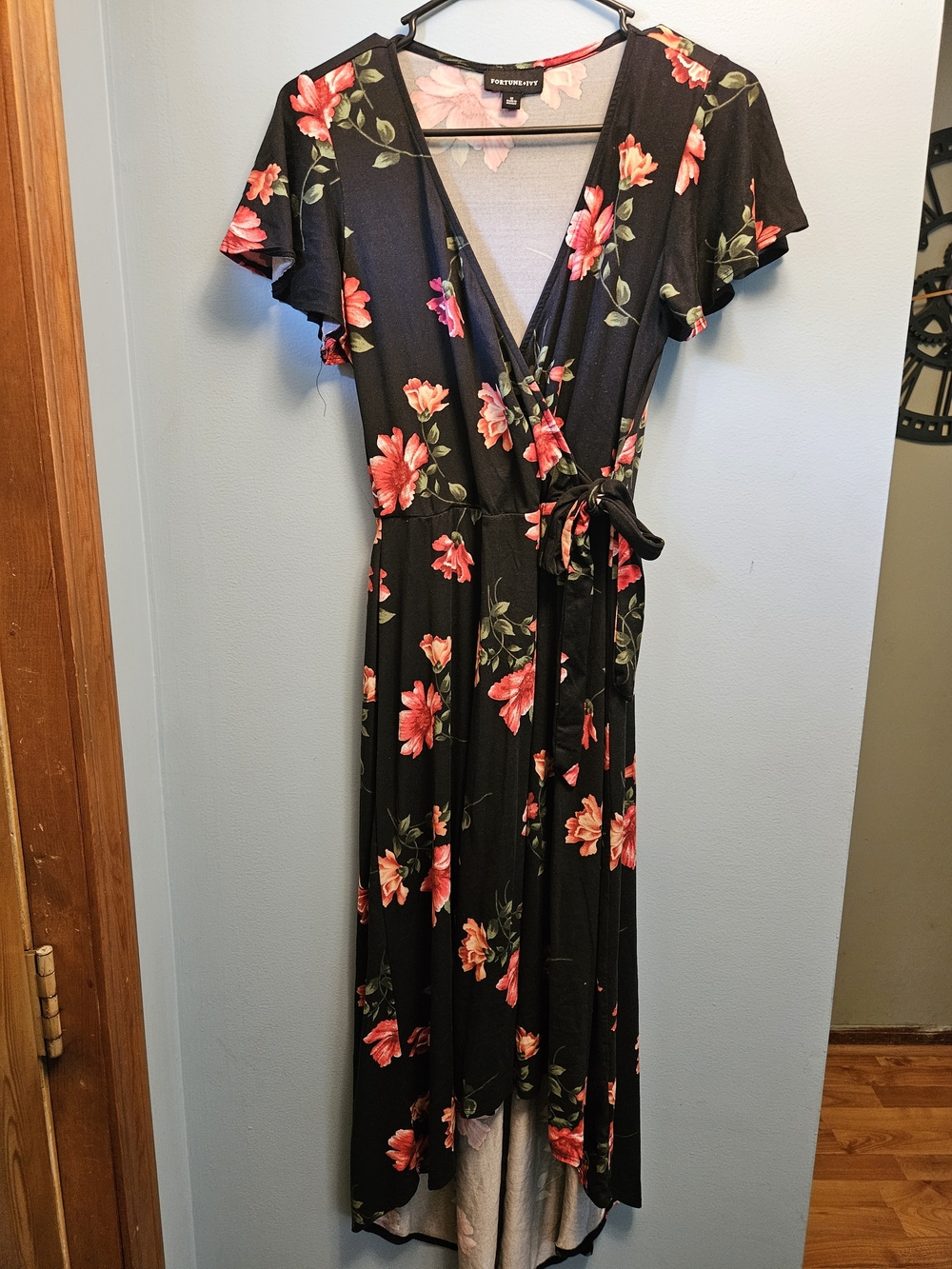 Fortune + Ivy Black Floral Wrap Maxi Dress
